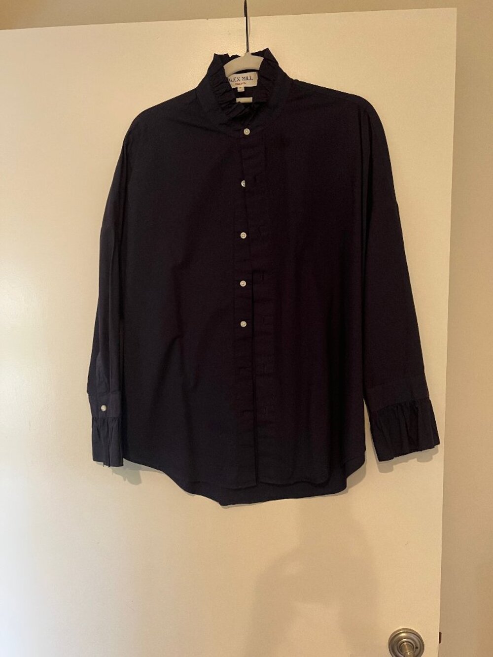 Alex Mill Navy Ruffled Button-Down Shirt